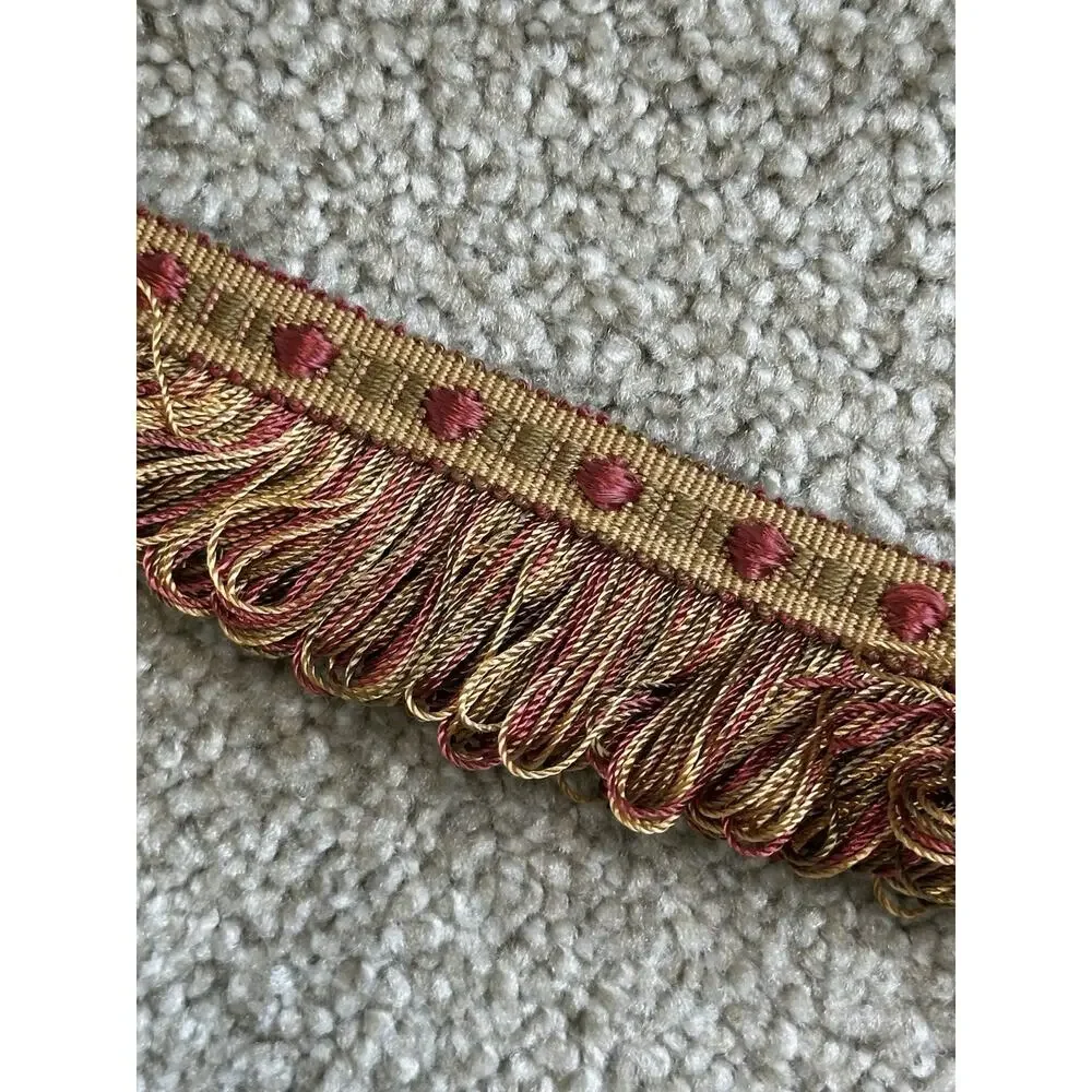 VTG Lauren Hancock Fringe Trim 12 Yards Sewing Decor, Burgundy, Gold Tassel